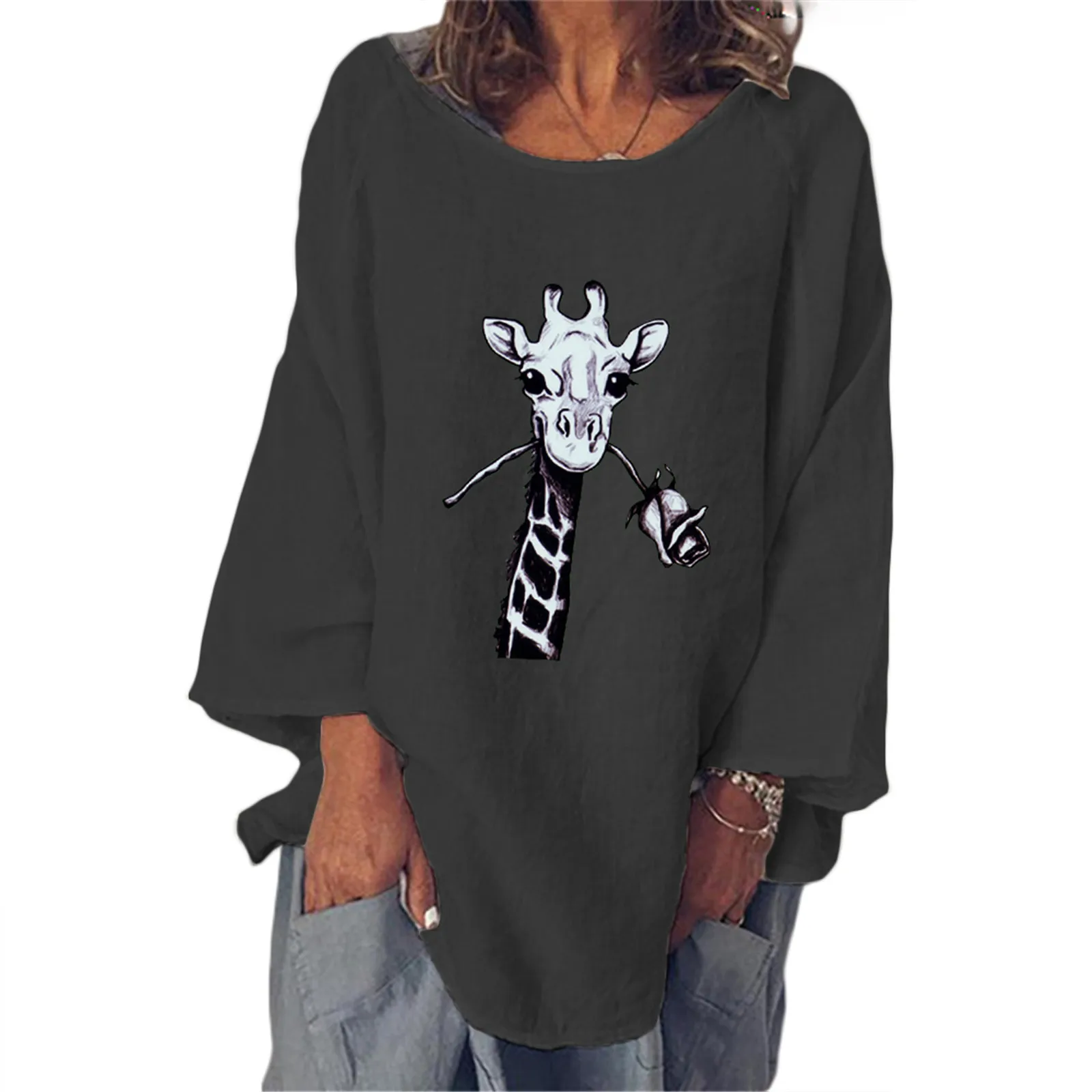

Print Kawaii Style Women T Shirts O Neck Long Sleeve Graphic Tees Fashion Casual Streetwear Vintage Cotton Line Tops Футболка 4