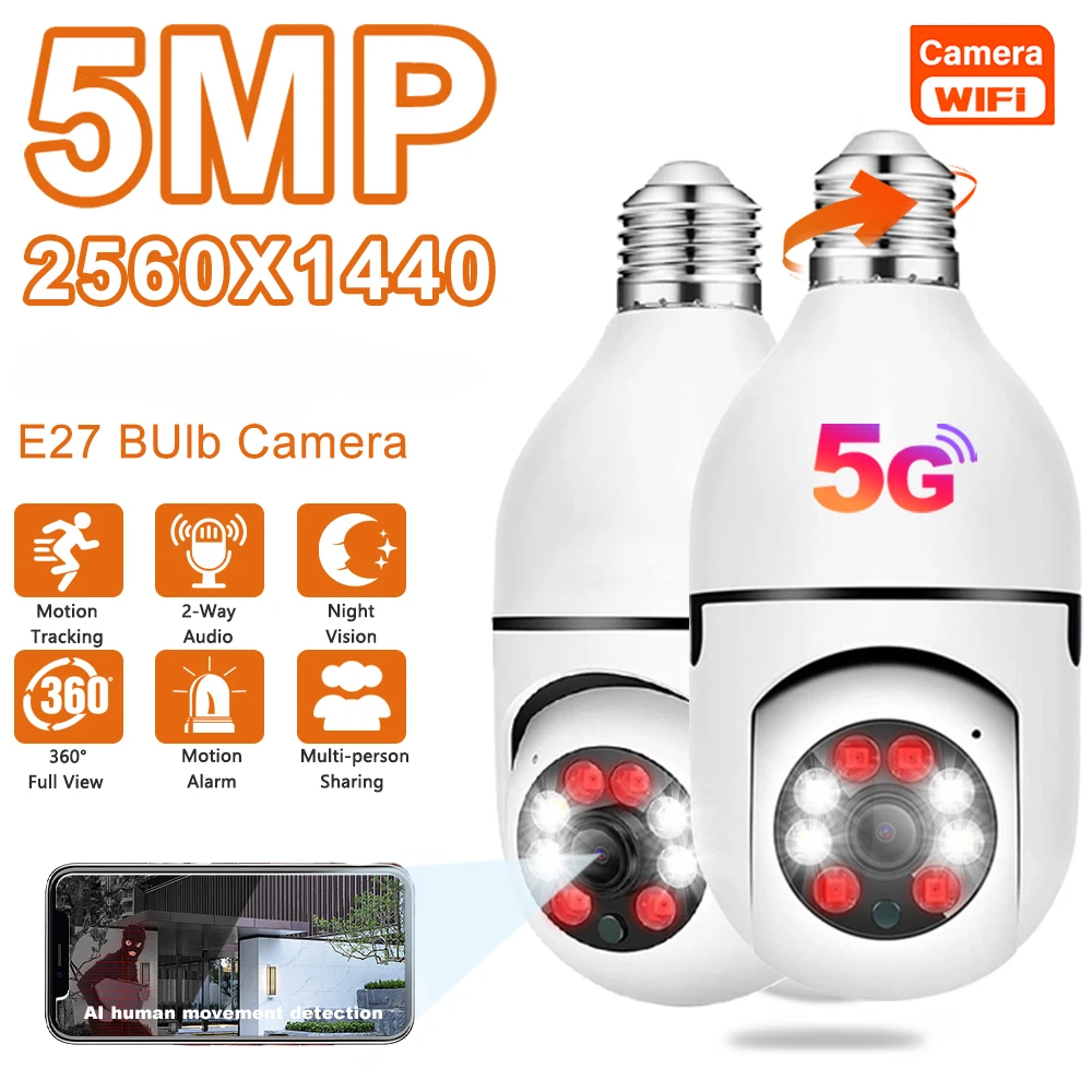 

Deli 28M 5G Wifi 5MP E27 Bulb Monitoring Camera 4X Digital Zoom AI Detection Full Color Night Vision Wireless Camera Smart Home