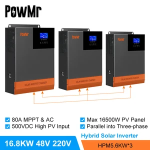 PowMr 16,8 кВт Гибридный солнечный инвертор 48 В 220 В 380 В 3 фазы Чистая синусоида Инвертор 15 кВт с MPPT 80A зарядное устройство Макс PV 500 в