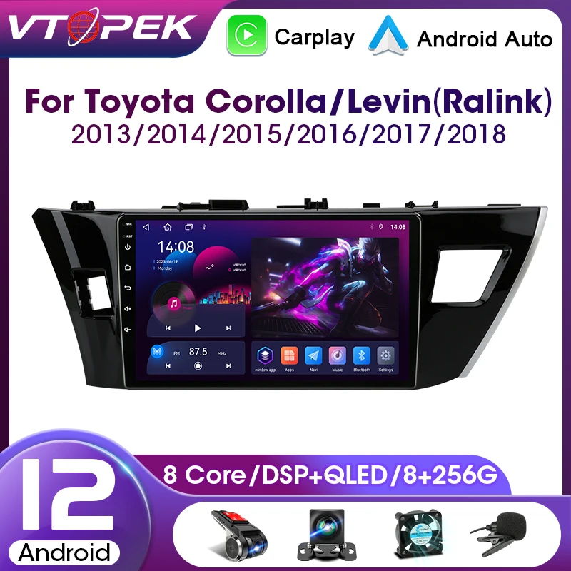 Vtopek Android 12 для Corolla Levin Ralink 2013 2014 2015 2016 2017 2018 автомобильное Стерео Радио мультимедийный плеер QLED 2Din головное устройство