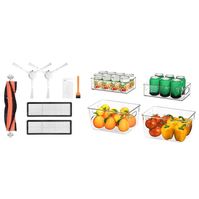 

for Xiaomi Mijia 1C Dreame F9 Hepa Filter Main Brush Side Brush with 4Pcs Clear Pantry Organizer Storage Bins