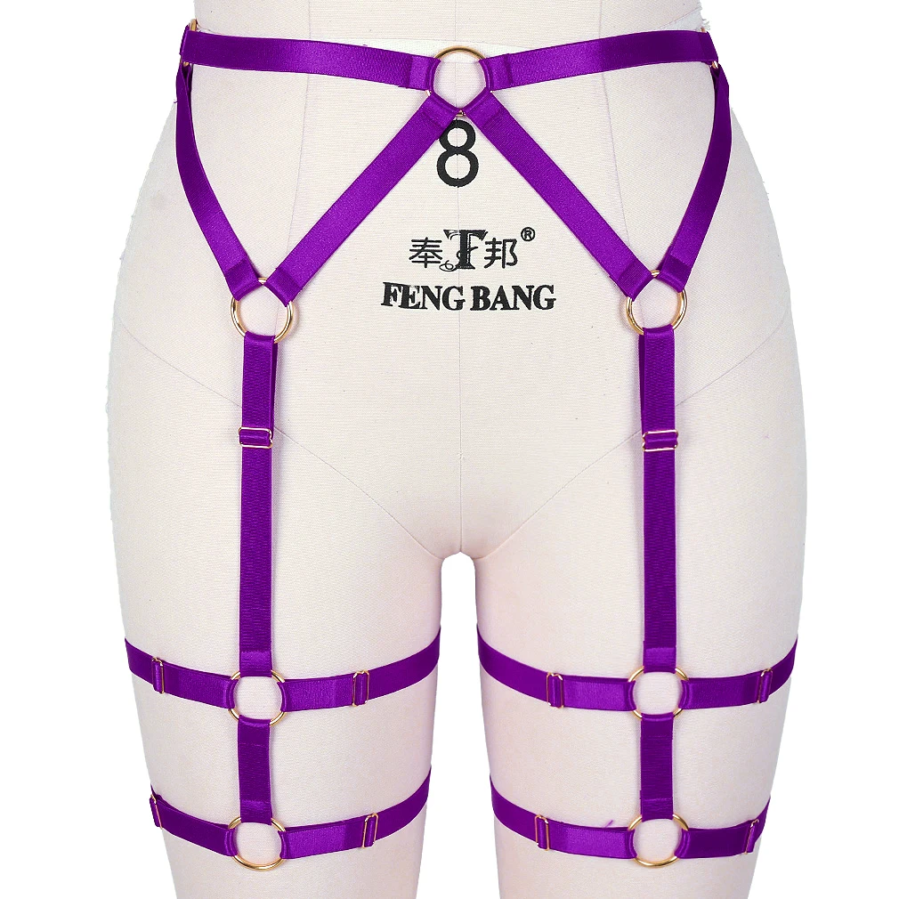 

Purple Body Harness Garter Belt Sexy Gothic Fetish Leg Harness Pole Dance Bondage Lingerie Christmas gift Festival Rave