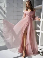 new arrival 2022 off the shoulder pink chiffon custom made high split sexy long evening dresses for party