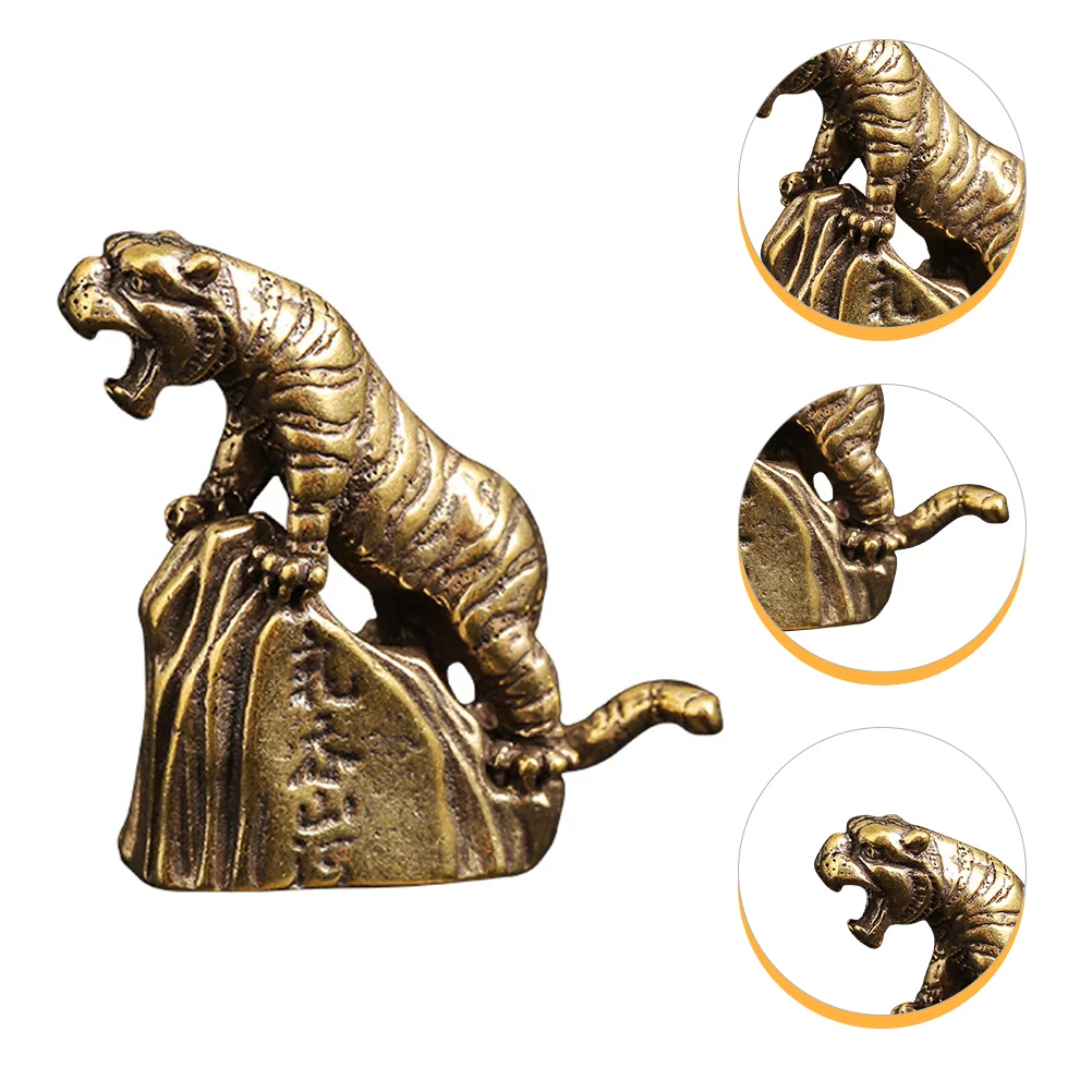 

Zodiac Ornaments Tiger Statue Adornment Desktop Brass Figurine Tabletop Decor Statues Vintage Home
