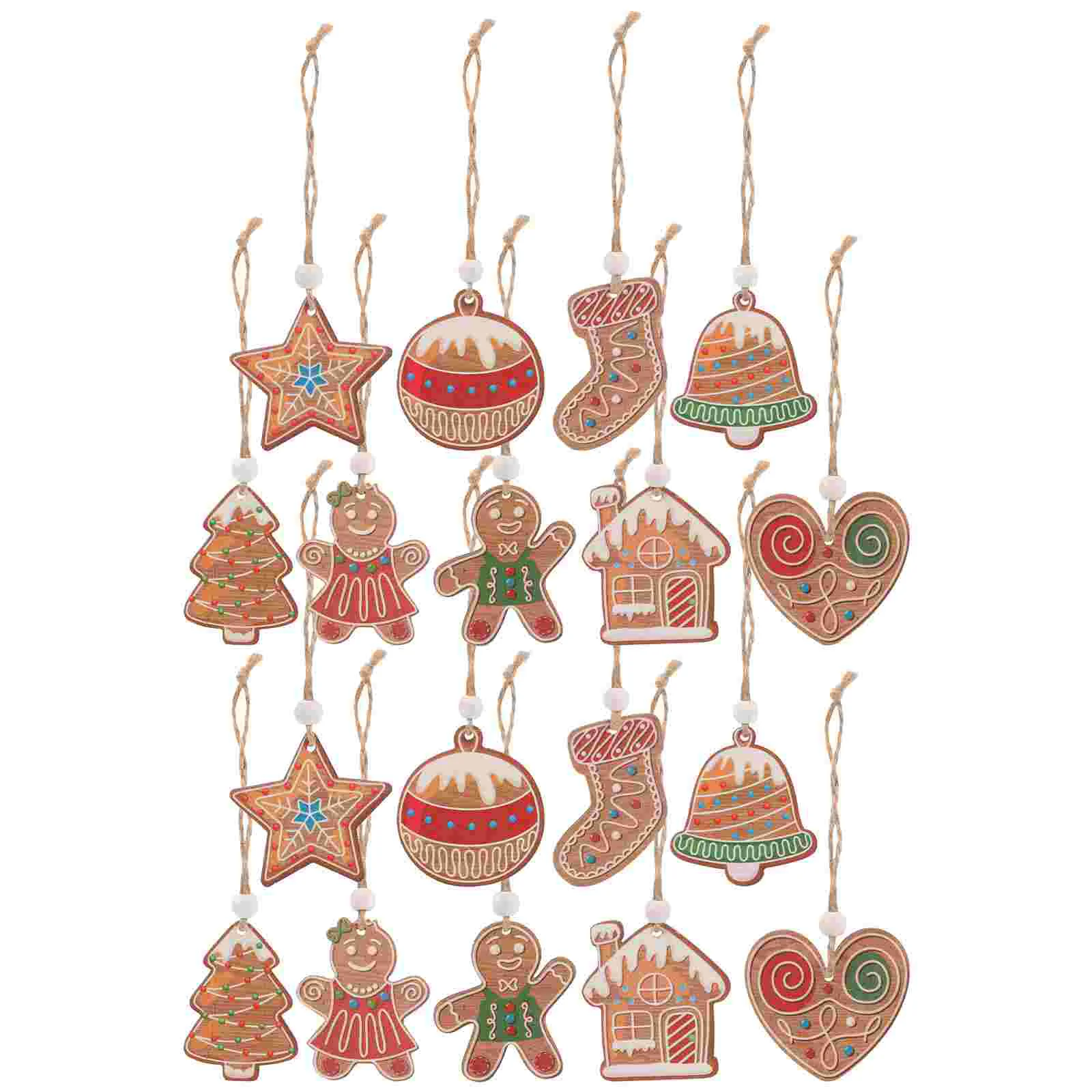 

18 Pcs Hanging Decors Wooden Christmas Decorations Xmas Tree Ornament Party Props
