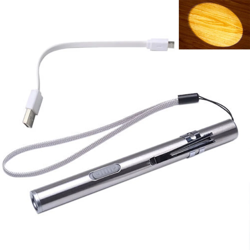 

Pen Clip Led Torch Stainless Steel USB Rechargeable Medical Examination Mini Camping Visual Oral Throat Portable