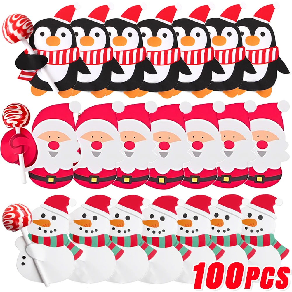 100/25 шт. рождественские леденец бумажные карты Санта-Клаус снеговик конфеты