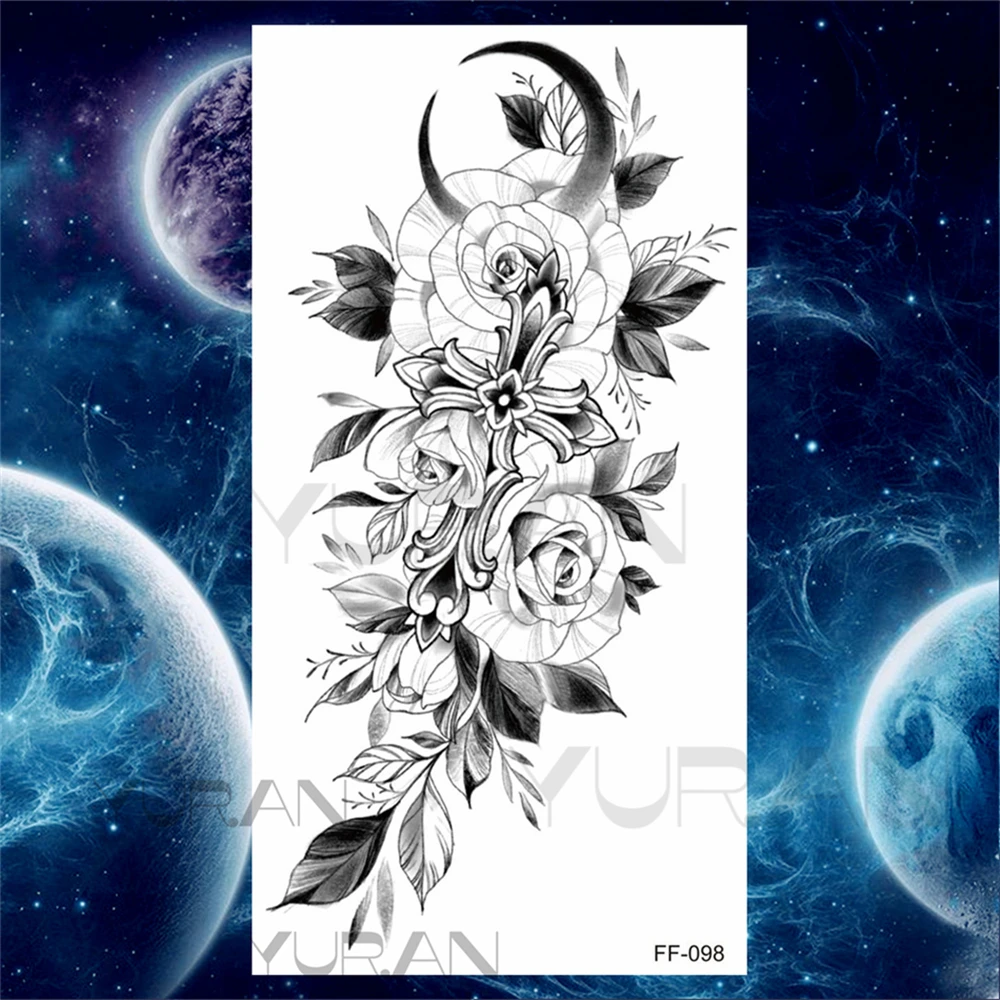 Временные татуировки большой Флоры для женщин и девушек Бабочка змея Подсолнух