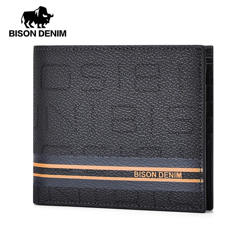BISON DENIM New Design Short Men Wallets Luxury Genuine Leather Card Holder Coin Pocket High Quality Gift For Husband Father