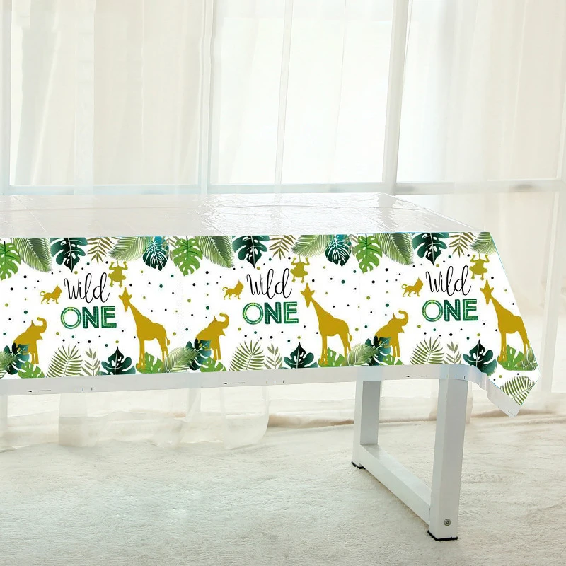 

Wild One Birthday Disposable Tablecloth Turtle Leaf Giraffe Elephant Table Cover Jungle Happy Birthday Party Decor Kids Boy1st