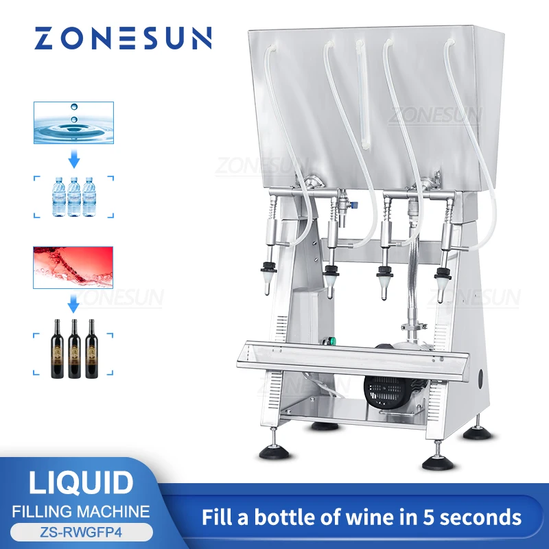 

ZONESUN Automatic Red Wine Filling Machine ZS-RWGFP Semi-automatic Soy Sauce Beer Olive Oil Water Bottle Filler Liquid Packaging