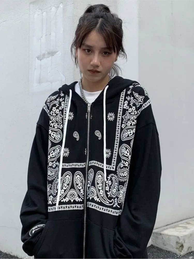 

Осенний свитер Y2K, пальто, женский кардиган с капюшоном, модный тренд в стиле бойфренда с цветком кешью для мальчиков и девочек, пары