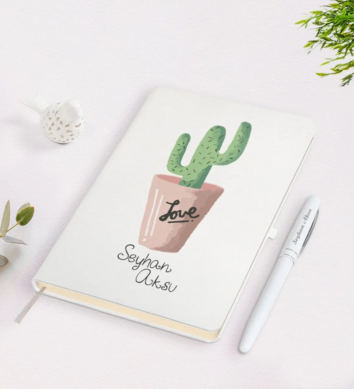 

Персонализированный Белый блокнот и ручка с дизайном в виде кактуса