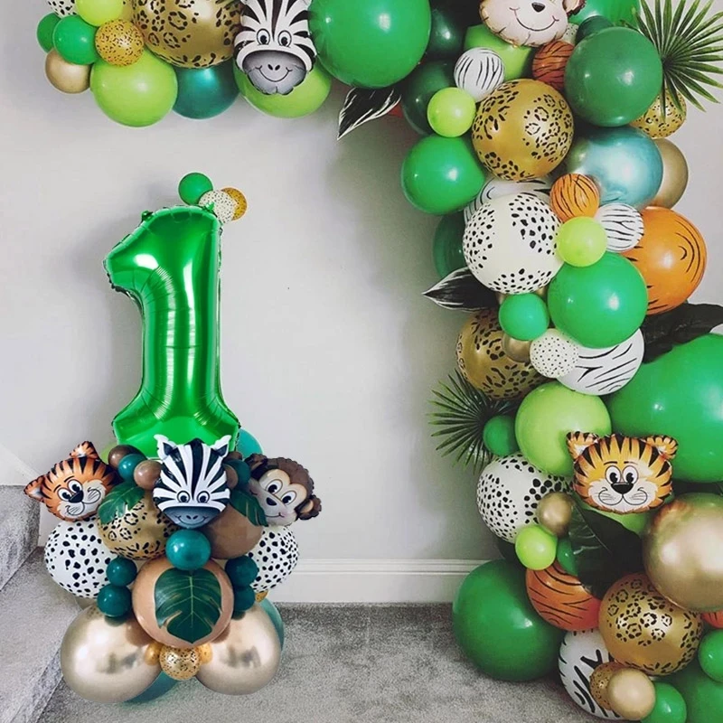 

Jungle Safari Party Balloon White Digital Balloon 1st Birthday Party Decor Kids One Year Animal Shape Foil Ballon baby shower