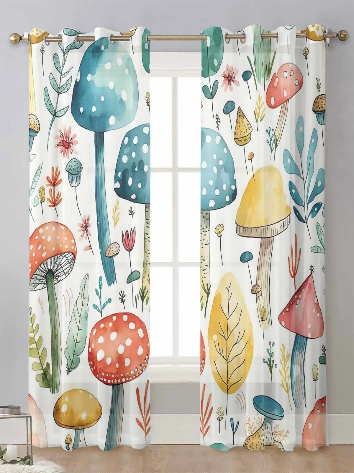 

Abstract Mushroom Plant Leaf Sheer Curtains For Living Room Window Transparent Voile Tulle Curtain Cortinas Drapes Home Decor