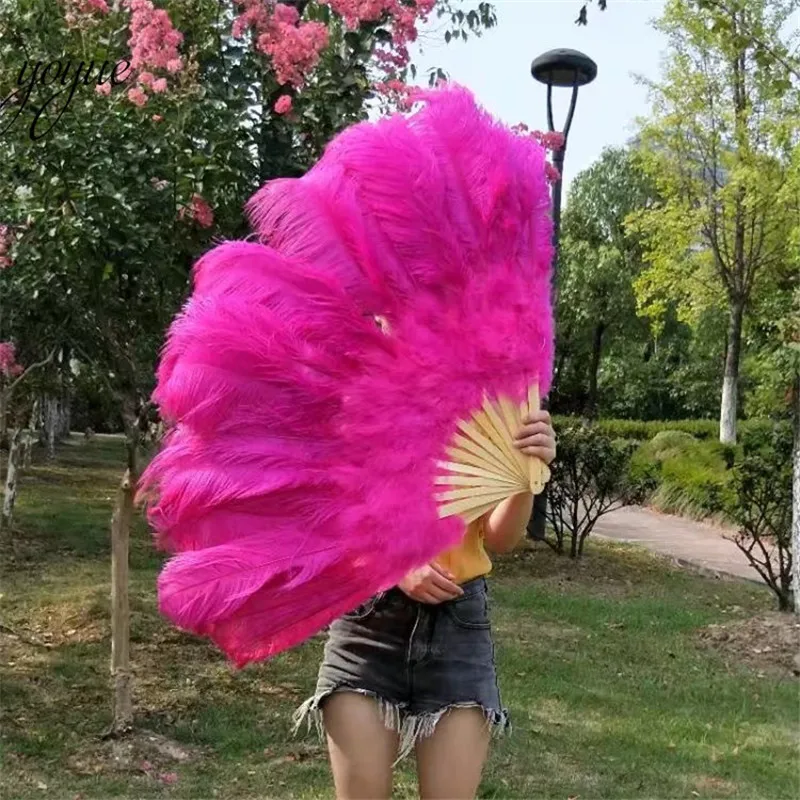 

New listing! high quality Rose Big ostrich feather fan decorates Halloween party for belly dancers DIY 12 feather fan bars