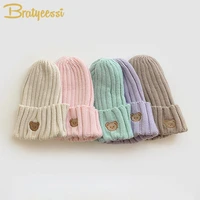 cute bear baby winter hat autumn kids beanie knitted hats for infant boys girls cap toddler babies accessories candy color