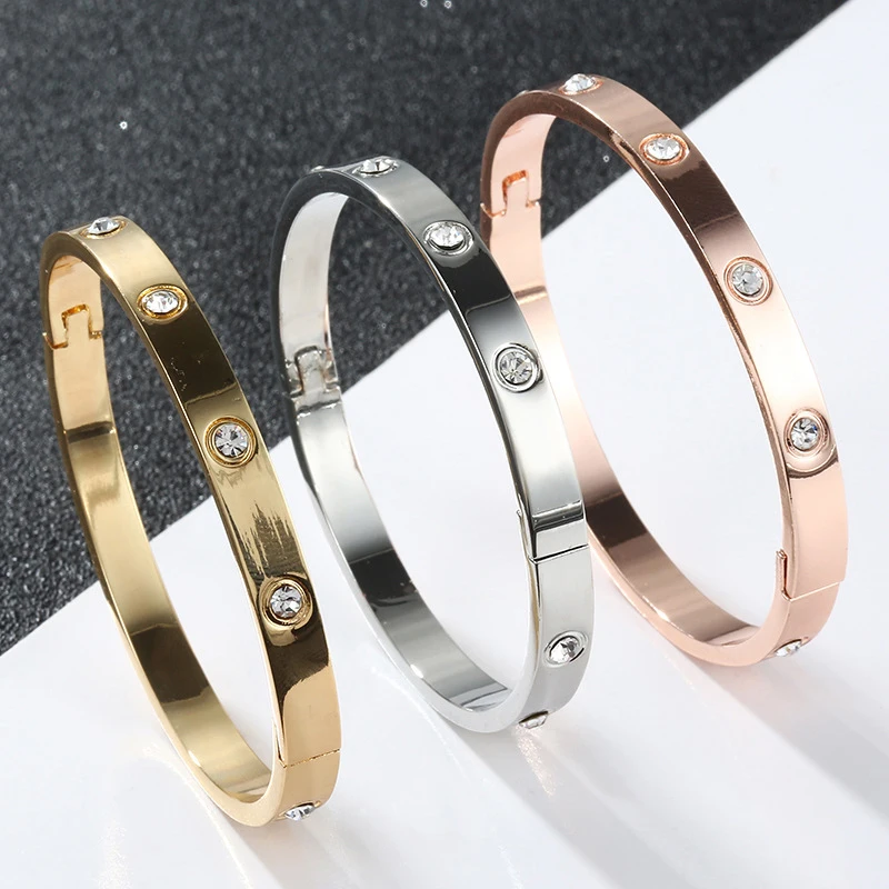 

5PCS Plating Lover Bracelets&Bangles For Rose Gold Color Stainless Steel Charming CZ Cuff Bracelet Luxury Jewellery Gifts