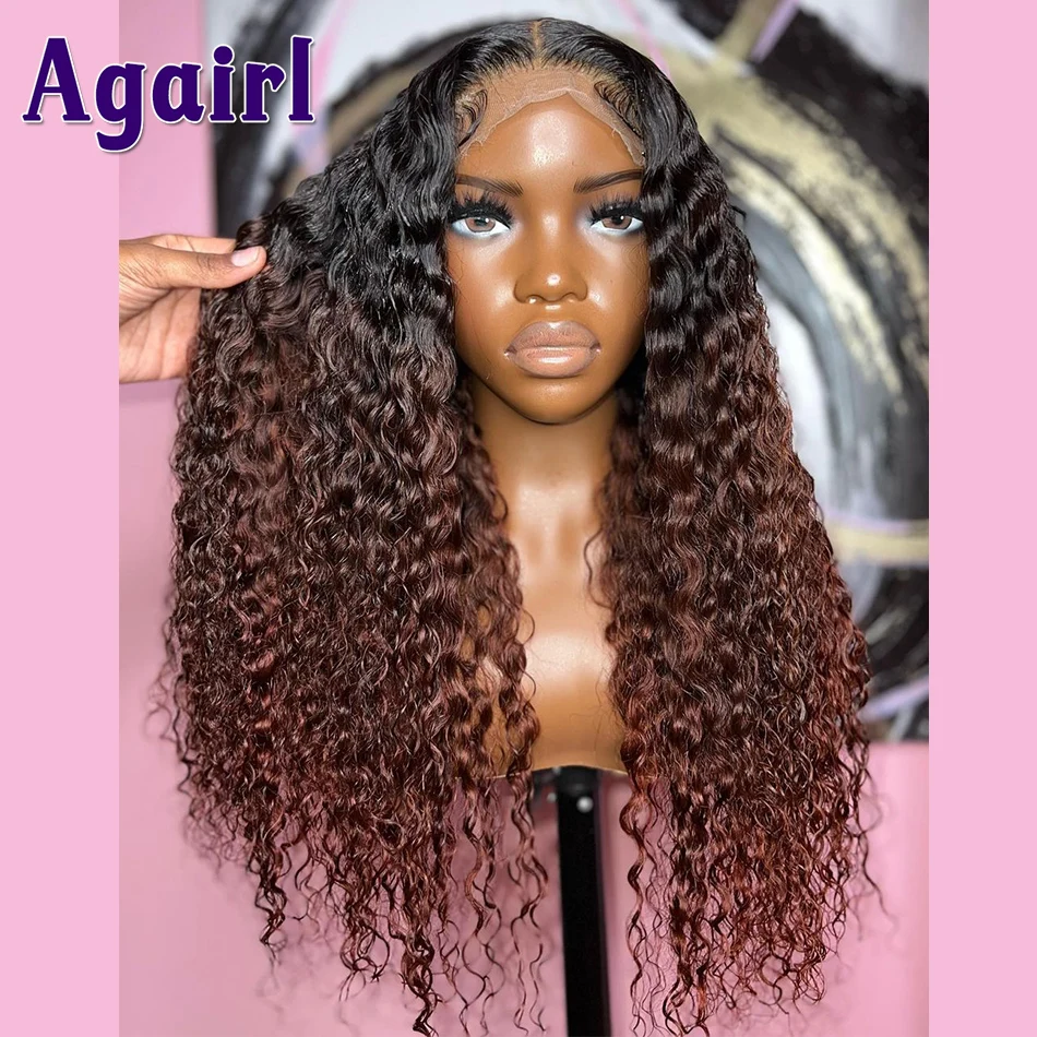 Ombre 1B Brown Super Curly 13X4 13X6 Deep Wave Lace Frontal Wig With Baby Hair Pre Plucked Natural Hairline 5X5 Lace Closure Wig