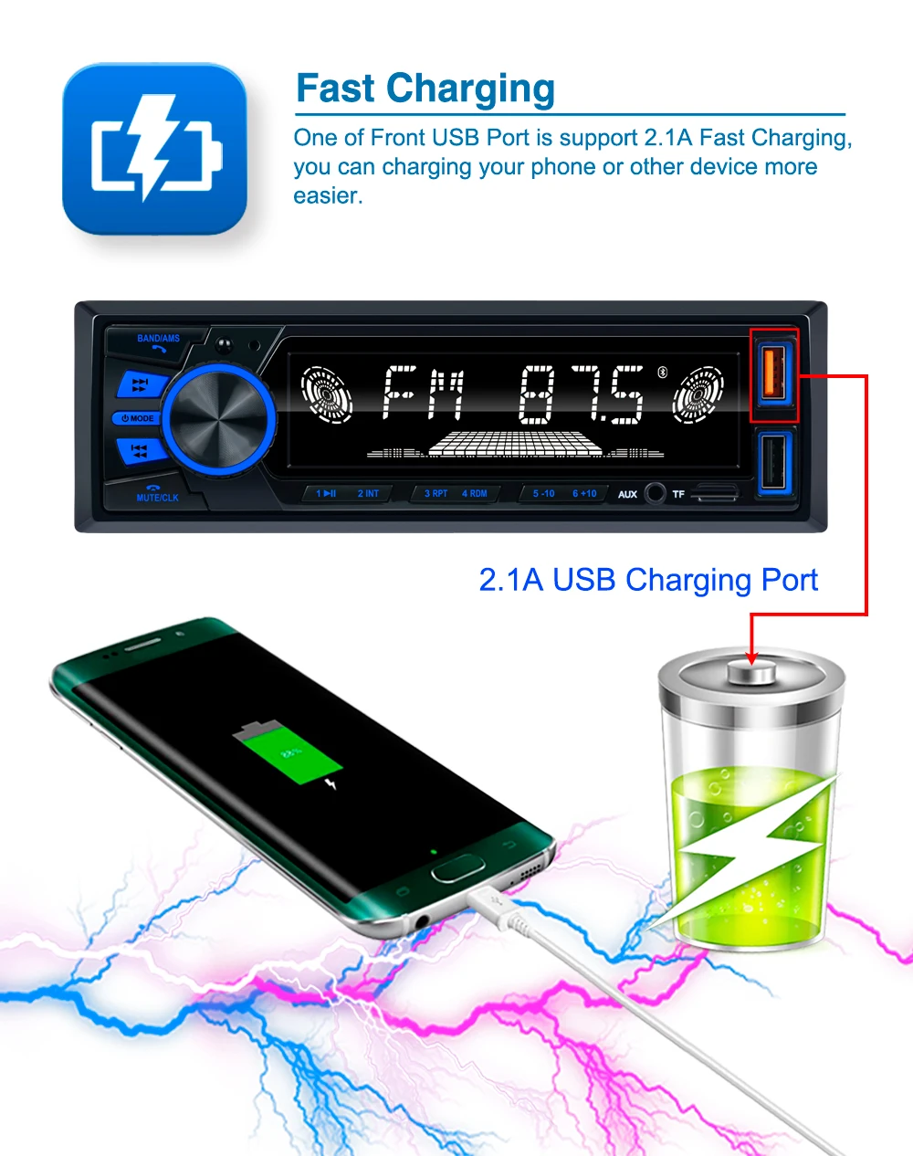 Автомобильный MP3-плеер REAKO 820 FM-радио тюнер с AUX входом функция USB зарядки