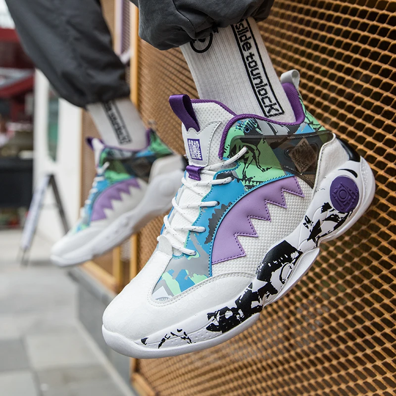 

2022 fashion men graffiti basketball shoes sneakers breathable running shoes outdoor sports casual shoes fitness men's shoes