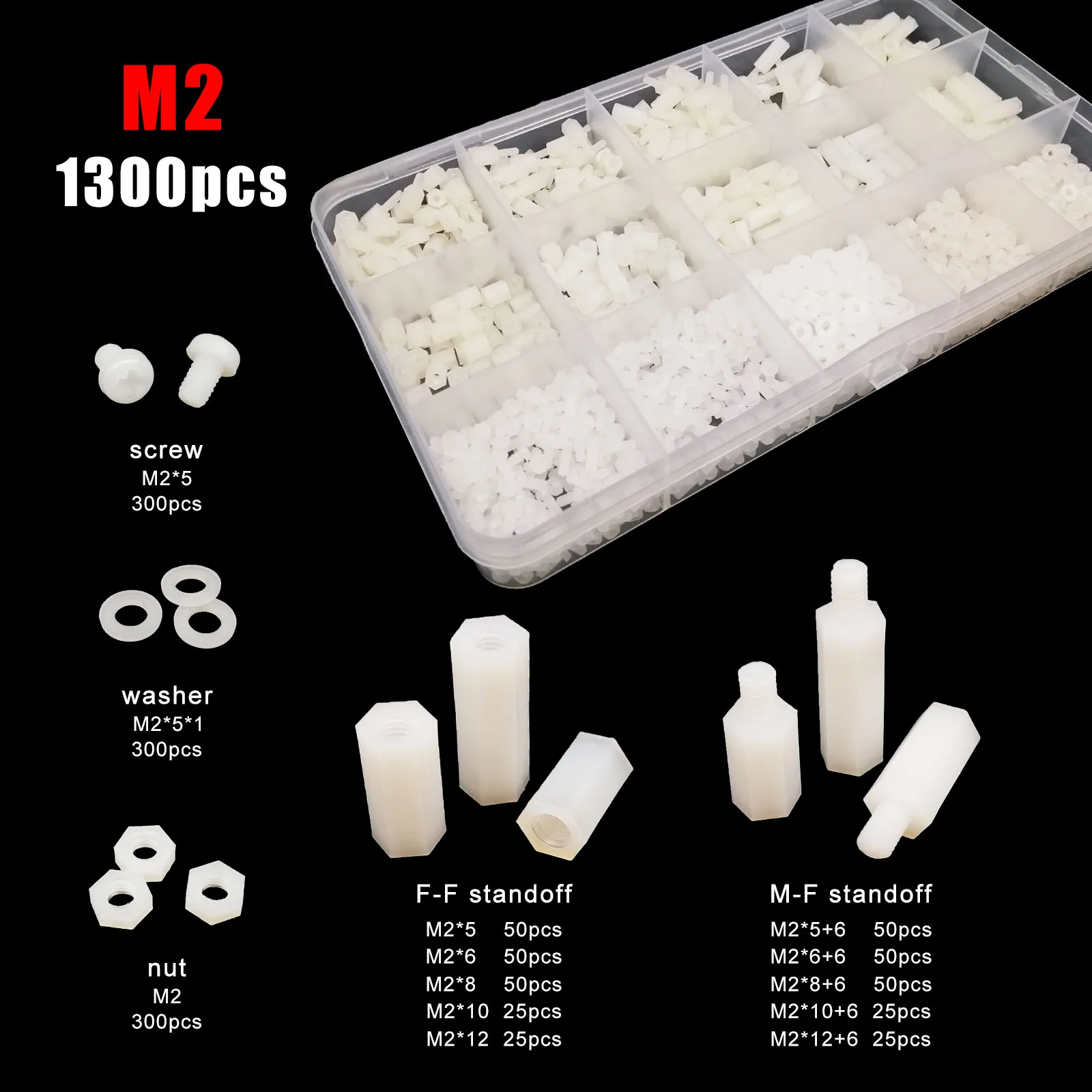 445/650/850/1300 шт. M2 M2.5 M3 M4 PCB Материнская плата белый пластиковый нейлоновый