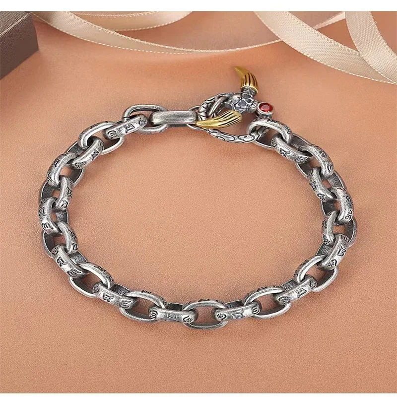 Мужской винтажный браслет из серебра S925 пробы с черепом шесть слов правда