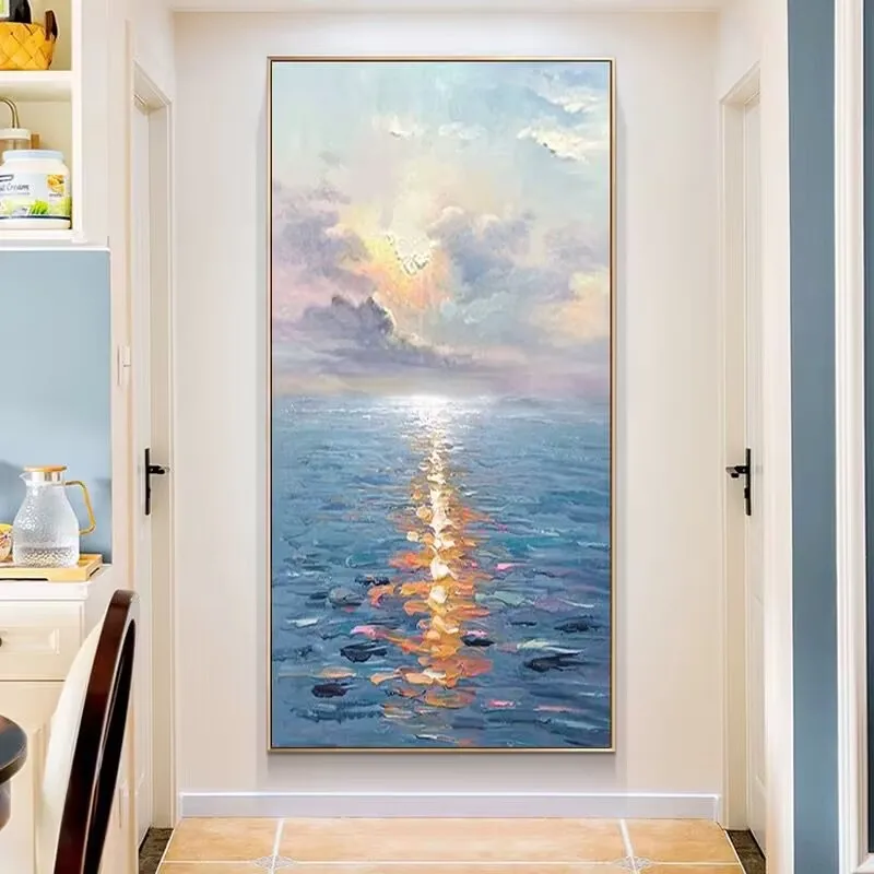 Чистая ручная картина маслом скандинавский пейзаж подвесная голубой вид на море