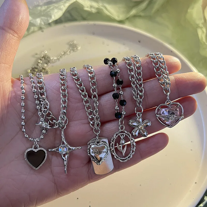 

Gothic Punk Style Metal Hollow Heart Cross Pendant Chain Necklace For Women Men Egirl Rock Y2K Cool 90s EMO Jewellery Gifts