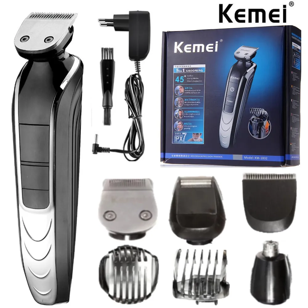 

KEMEI 5 In 1 Professional Rechargeable Hair Trimmer Hair Clipper Shaver Razor Cordless Adjustable Hair Cutting Machine KM-1832