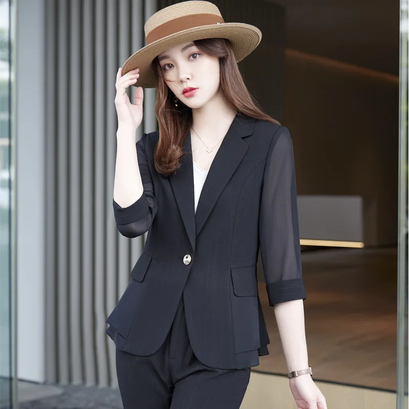 2023 New High Quality Elegant Blazer Women Suit 2 Piece Set Casual Slim Summer Female Jacket All-match Fashion Cropped Pants