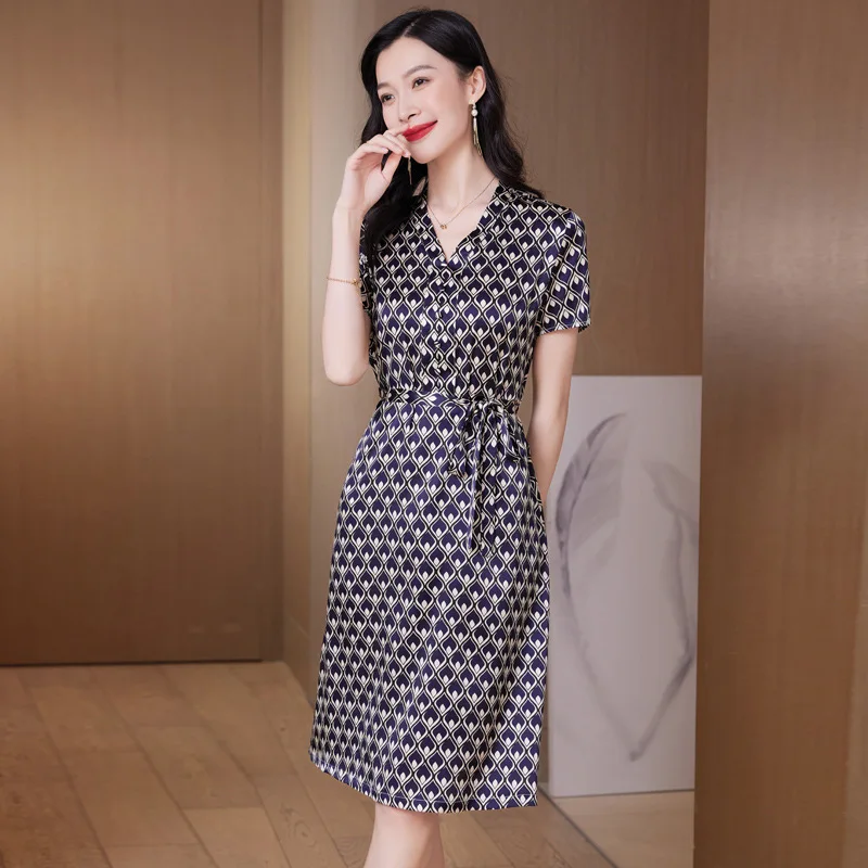 Женское шелковое платье Новинка лета 9532 приталенная шелковая клетчатая юбка