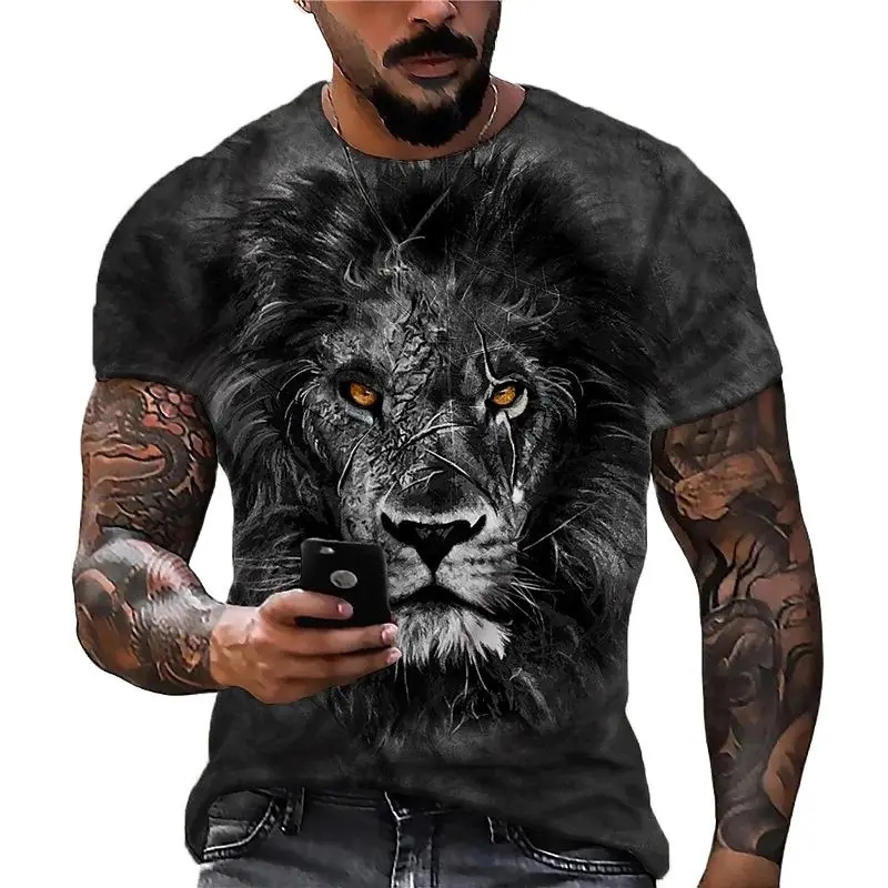 

Summer Men's T-shirt 3D Lion Print Beast T-shirt Fashion O Neck Short Sleeve Top Large Size Loose Trend Tough Guy Style Shirt