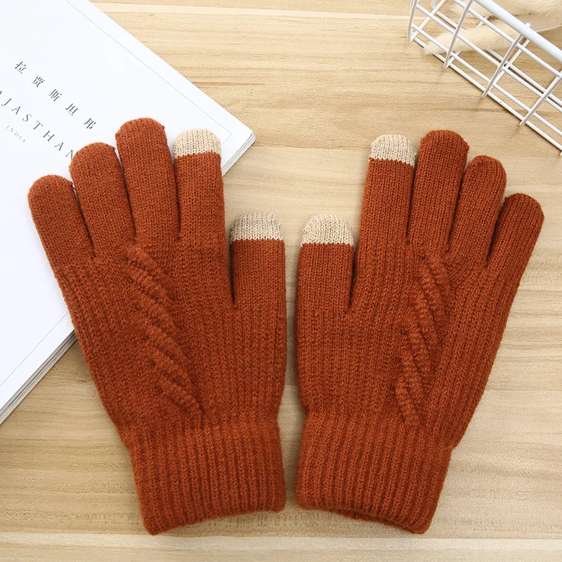 

1Pair Unisex Touch Screen Knitted Gloves Men Women Autumn Winter Adult Warm Imitation Cashmere Female Cycling Driving Mitten