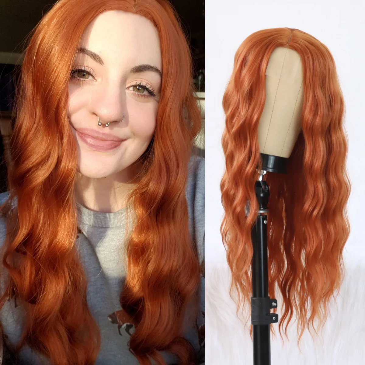 

Парик Ginger Wig на сетке, бесклеевые, оранжевые, красные, натуральные волнистые синтетические термостойкие волосы, парик для косплея, ежедневно...