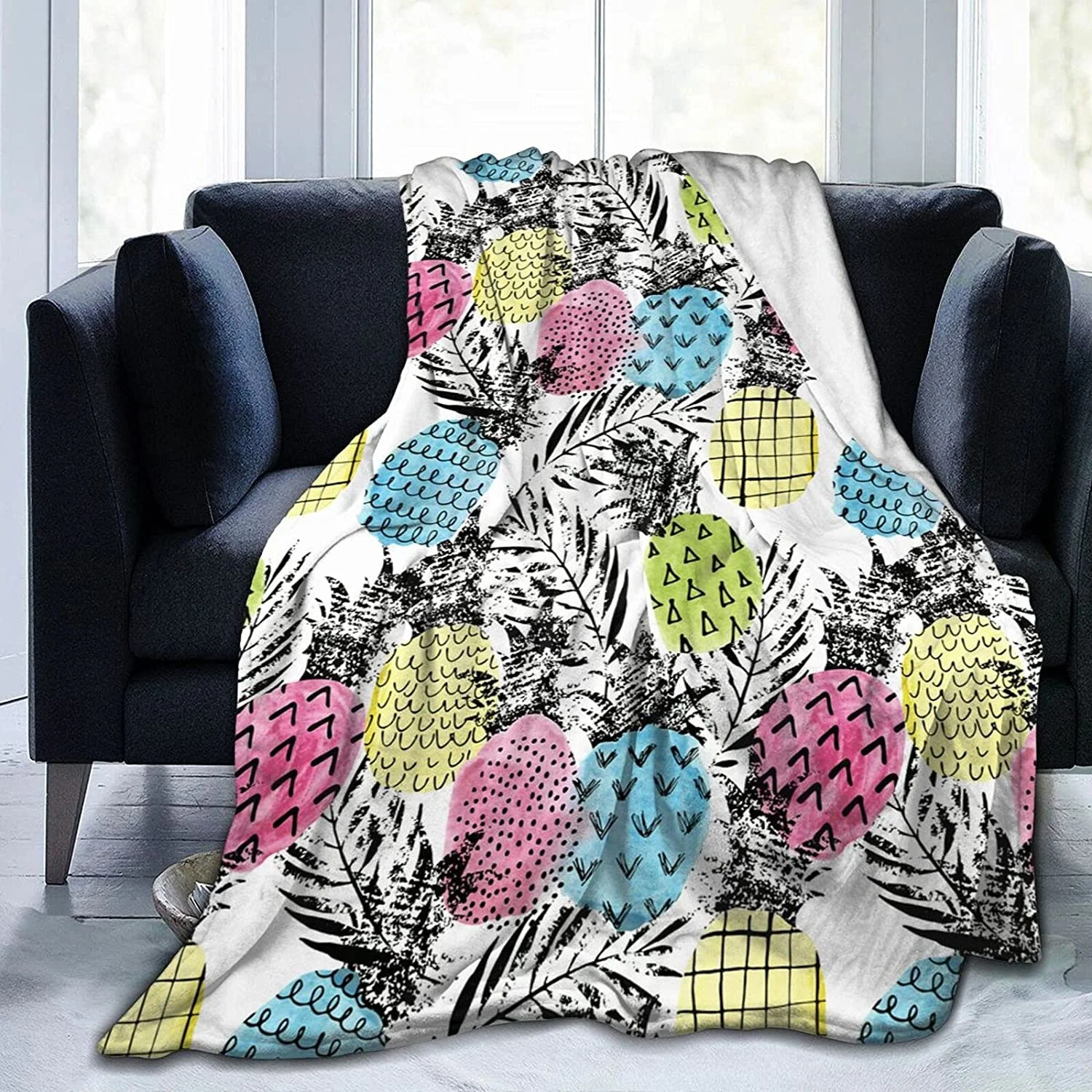 

Colorful Pineapple Paint Splatter Fleece Flannel Throw Blankets for Couch Bed Sofa Car,Cozy Soft Blanket for Kids Women Adults