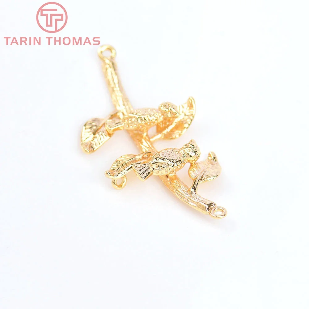 Латунные подвески в виде птиц с двойными отверстиями 24 к 6 шт. 18 х35 мм