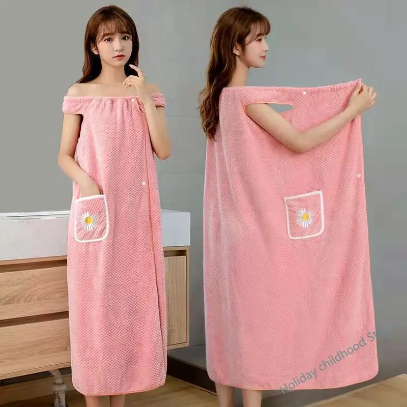 

Bath Towel Household Women Wearable Wrap Adults Absorb Water Pure Cotton Dry Hair Skirt Long Style Bathroom Washable Bathrobe