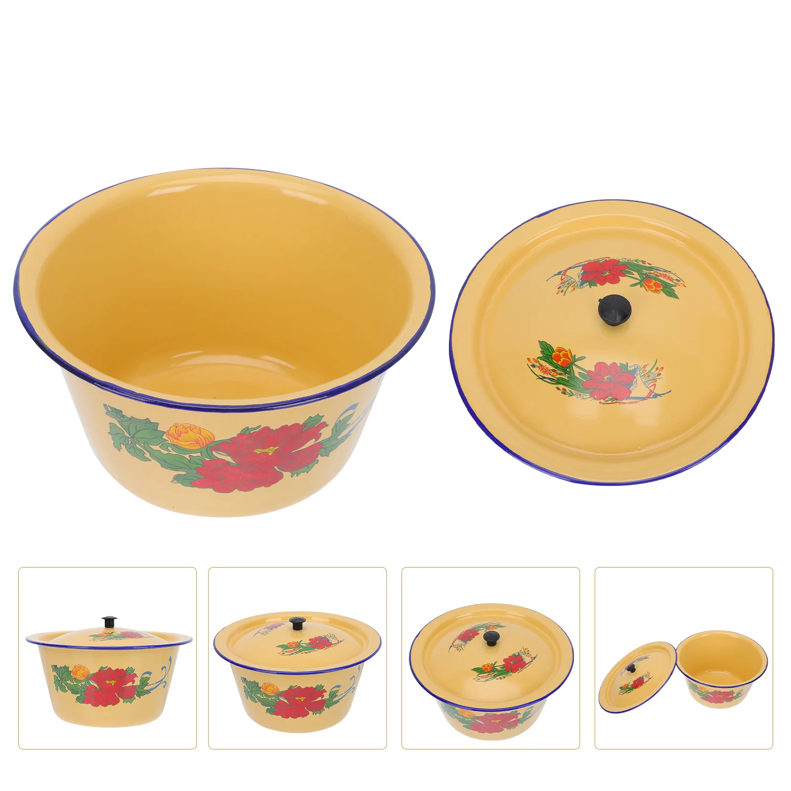 

Bowl Enamel Bowls Vintage Serving Salad Soup Grease Metal Mixing Enamelware Basin Cover Kitchen Cooking Container Can Washing