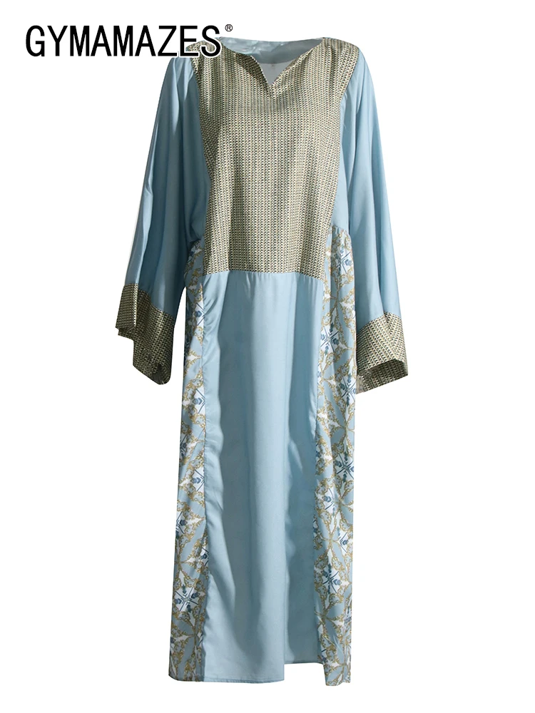 

Женское платье с круглым вырезом, длинным рукавом и принтом