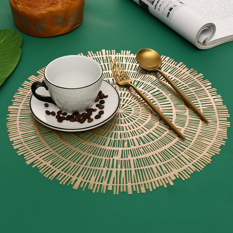 

Lace Wood Grain Design Pvc Bronzing Hollow Coaster Table Mat Household Items New Hot Selling Spot Heat Insulation Table Mat