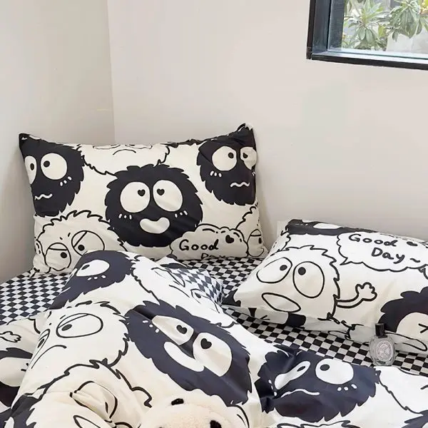 Black Small Briquette Pure Cotton Quilt Cover Single Cartoon Sle Bed Three Or Four-Piece Double Stu...
