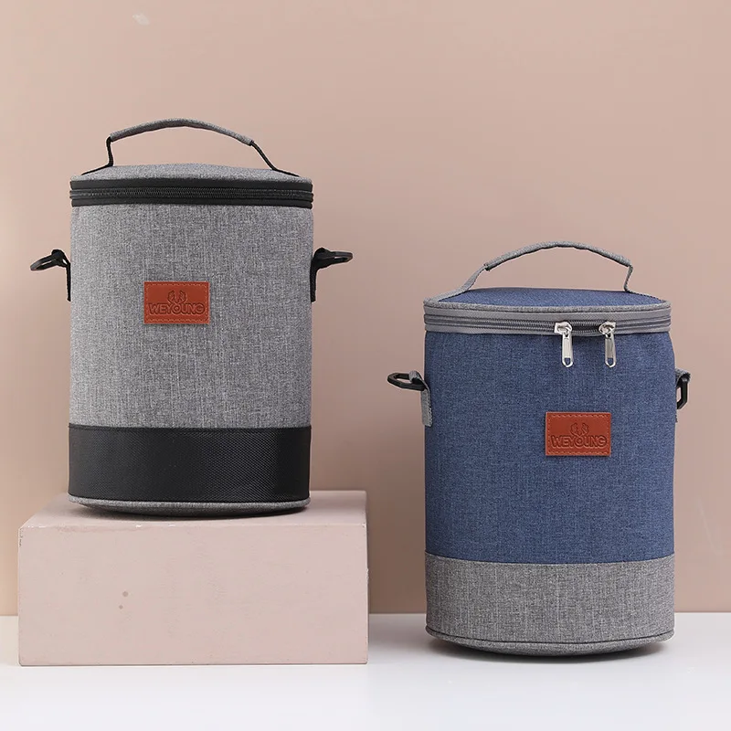 

Portable Oxford Cloth Insulated Bucket Lunch Bag Large Capacity Portable Cylinder Packaging Storage Organizers Lunch Box Bag