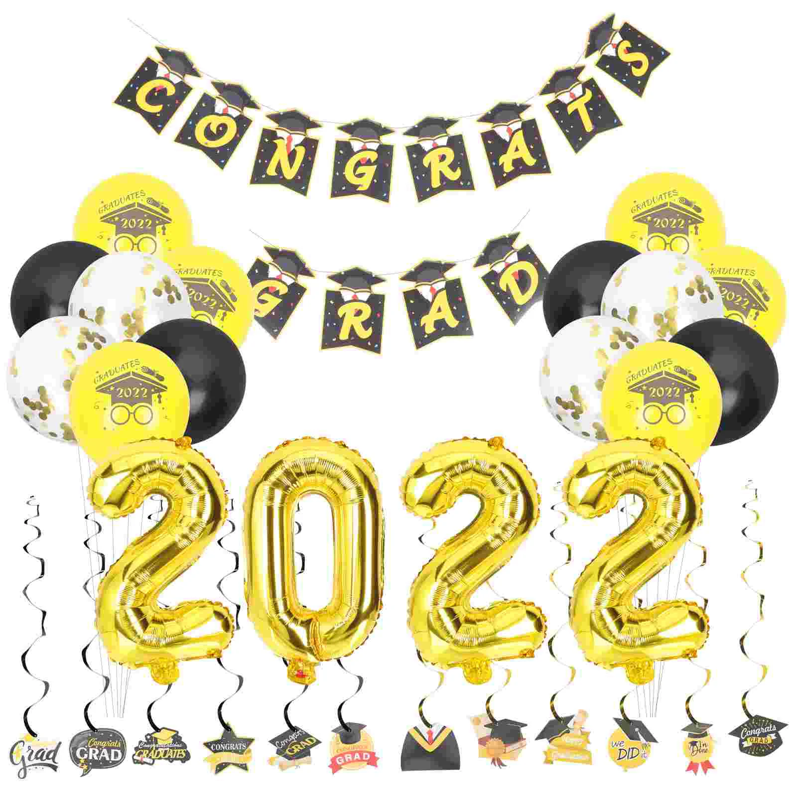

1 Set Graduation Banner 2022 Balloons Decorative Graduation Swirl Ornaments
