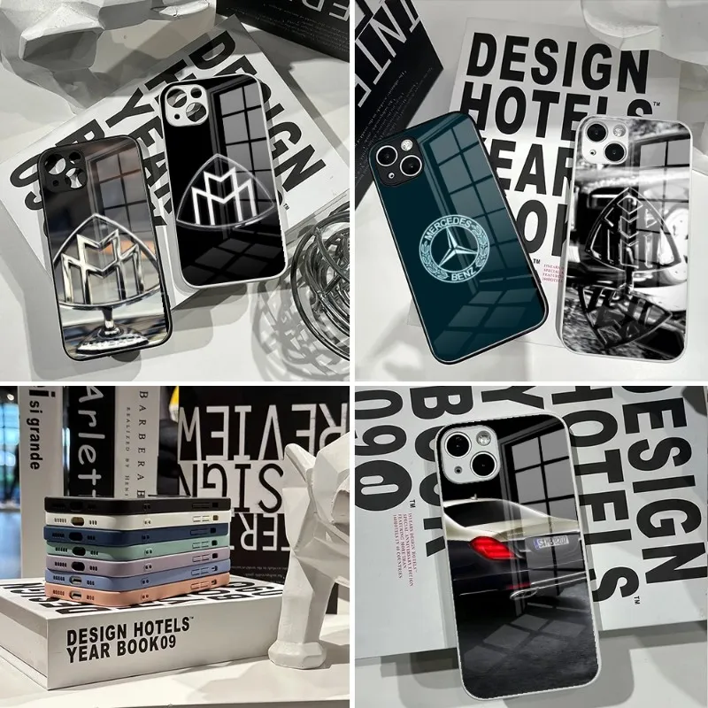 

Модный чехол Maybach для телефона в спортивном автомобиле 2023 для IPhone 14Pro 13 11 12 XR XS MAX 7/8 X Plus 13 черно-белые стеклянные Чехлы для пар