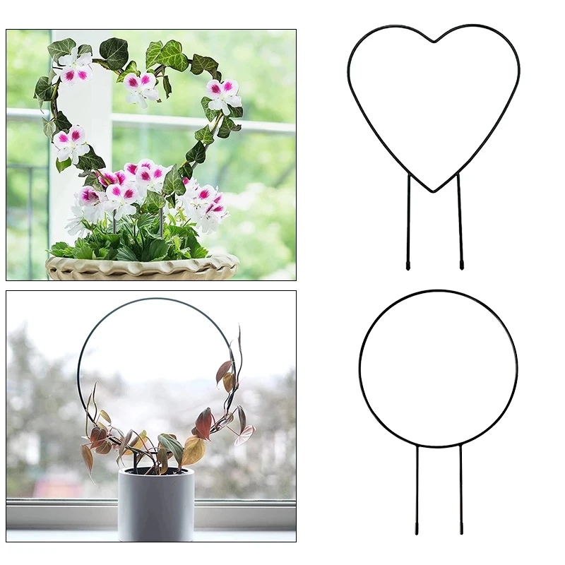 

1PC Iron Garden Plant Support Stake Stand Heart-shaped Round Vine Climbing Rack Flower Plant Trellis Support Frame Garden Decor