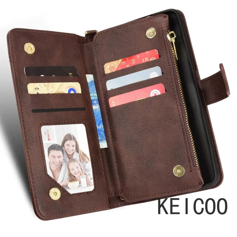 Кожаный чехол-кошелек на молнии для Samsung Galaxy S21 S22 S23 S24 S25 Note20 Ultra Plus с магнитной