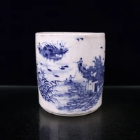 china old porcelain blue and white landscape pattern pen container