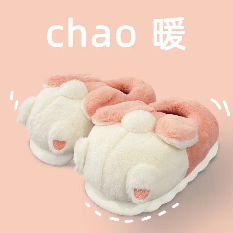 Зимние теплые кроличьи туфли женские замшевые плюшевые хлопковые тапочки на