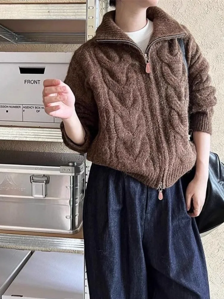 Высококачественный дизайн кардиган с двойной молнией верхняя одежда женский